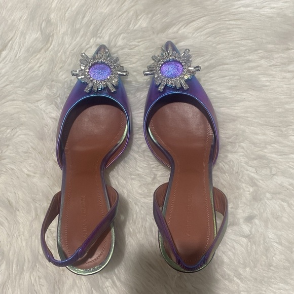 Amina Muaddi Begum crystal-embellished metallic leather slingback pumps size39.5 - Picture 7 of 15